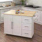 Chariot de cuisine blanc avec plateau extensible, porte-épices et porte-serviettes
