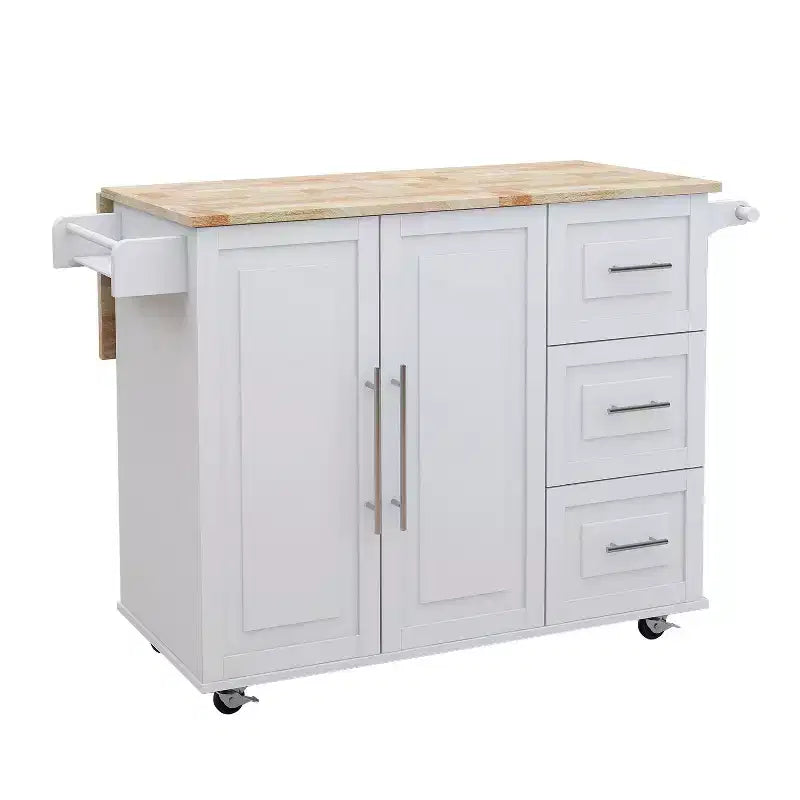 Chariot de cuisine blanc avec plateau extensible, porte-épices et porte-serviettes