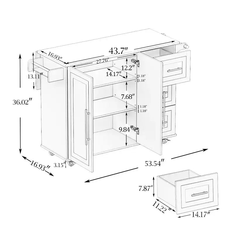 Chariot de cuisine blanc avec plateau extensible, porte-épices et porte-serviettes