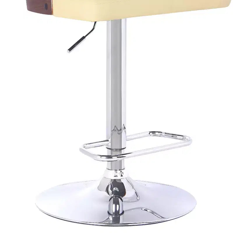 Tabouret de bar haut à dossier en similicuir crème, chrome et noyer, 1 place
