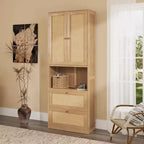 Bibliothèque à 2 portes avec port USB et armoire latérale à 3 tiroirs, étagères de rangement, Naturel