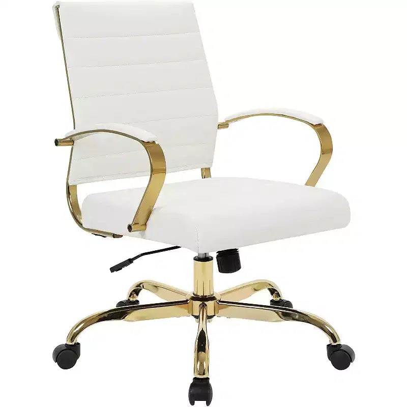 HomeStock 23 in.H Fixed Height Beige Faux Leather Seat Material with Swivels Office Chairs