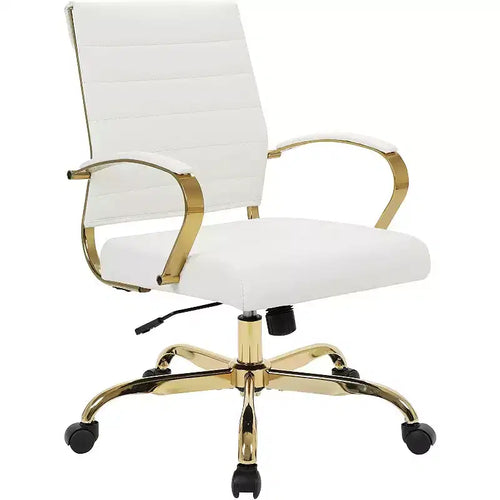 HomeStock 23 in.H Fixed Height Beige Faux Leather Seat Material with Swivels Office Chairs