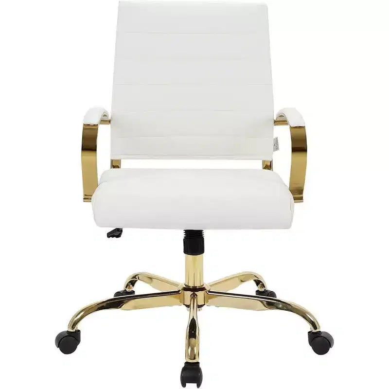 Fauteuil de bureau pivotant en similicuir beige avec piètement doré, 1 place