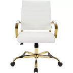 Fauteuil de bureau pivotant en similicuir beige avec piètement doré, 1 place