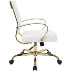 Fauteuil de bureau pivotant en similicuir beige avec piètement doré, 1 place