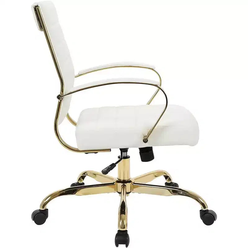 Fauteuil de bureau pivotant en similicuir beige avec piètement doré, 1 place