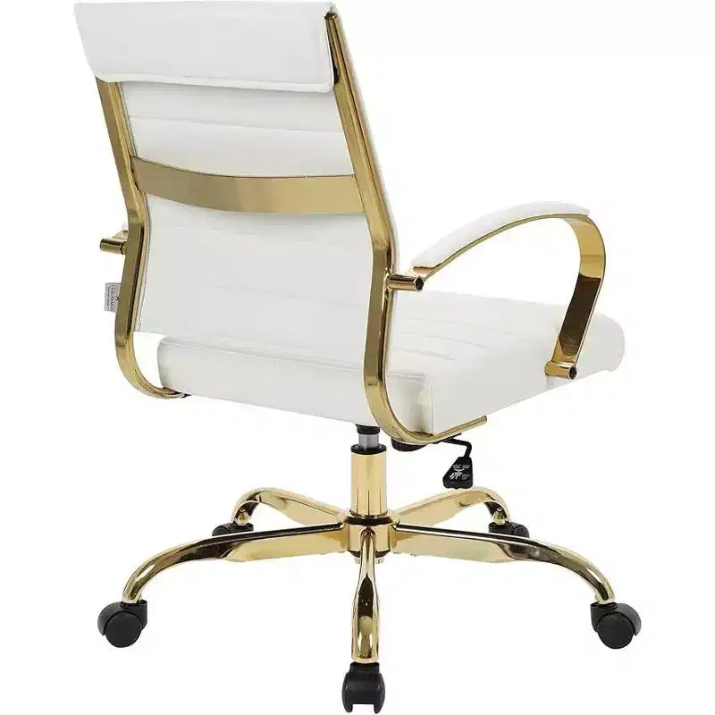 Fauteuil de bureau pivotant en similicuir beige avec piètement doré, 1 place