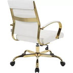 Fauteuil de bureau pivotant en similicuir beige avec piètement doré, 1 place