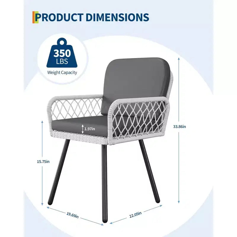 Chaises de salle à manger empilables en osier beige avec coussins, lot de 4 (1 personne chacune)