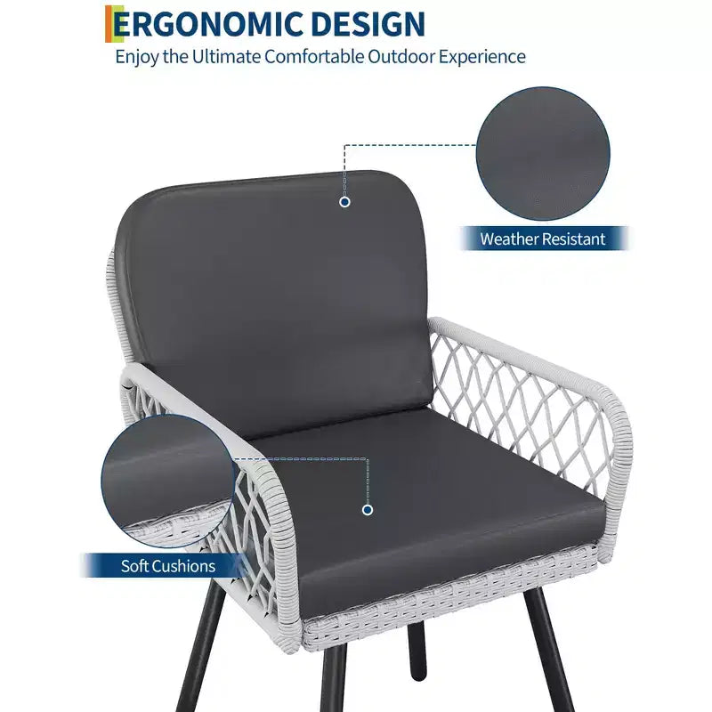 Chaises de salle à manger empilables en osier beige avec coussins, lot de 4 (1 personne chacune)