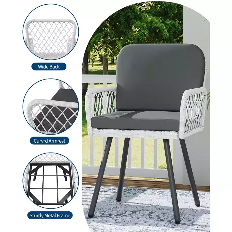 Chaises de salle à manger empilables en osier beige avec coussins, lot de 4 (1 personne chacune)
