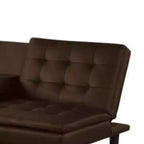 Canapé-lit futon en faux cuir marron, table rabattable et porte-gobelets, 2 places