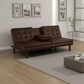 Canapé-lit futon en faux cuir marron, table rabattable et porte-gobelets, 2 places