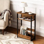 Table d'appoint étroite à 3 niveaux, Noir/Rayures Tigre/Noyer, Table d'appoint mince avec étagère de rangement