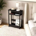 Table d'appoint étroite à 3 niveaux, Noir/Rayures Tigre/Noyer, Table d'appoint mince avec étagère de rangement