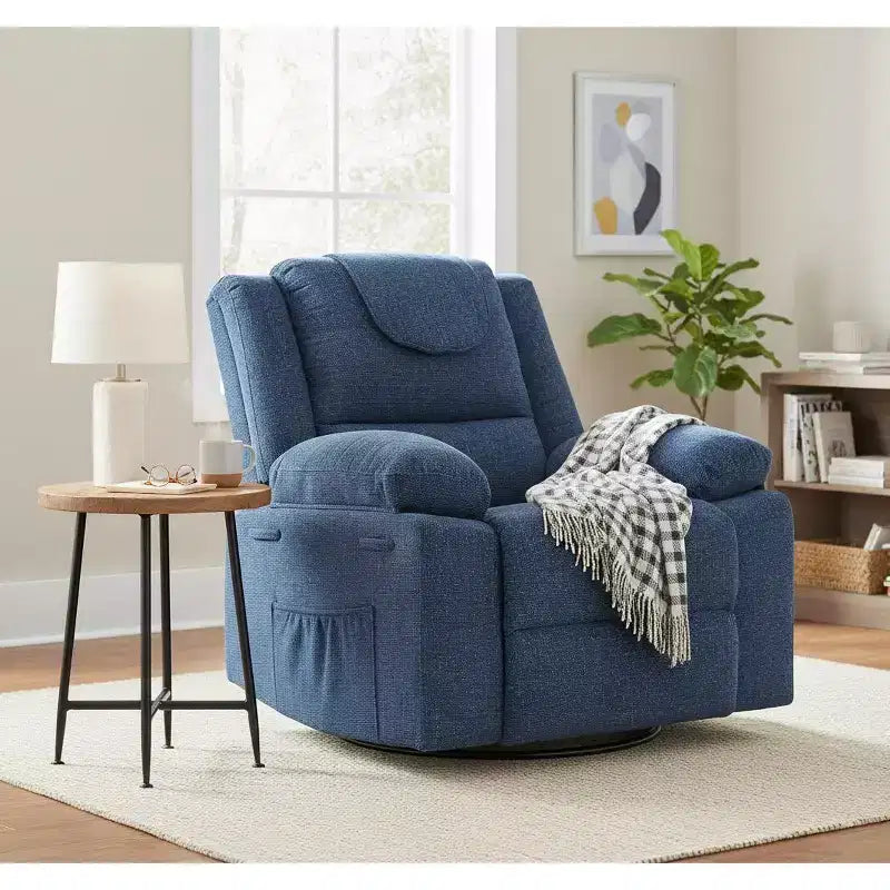 Fauteuil relax pivotant à 360° bleu/gris/vert, une place