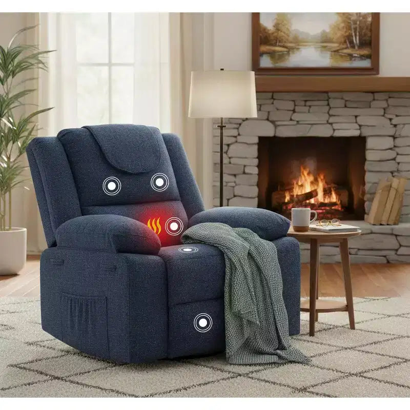 Fauteuil relax pivotant à 360° bleu/gris/vert, une place