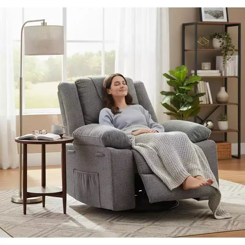 Fauteuil relax pivotant à 360° bleu/gris/vert, une place