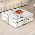 Square Coffee Table Cocktail Table Center Table Sofa Side Table Floating Accent Table with 4 Drawers&Marble Textured, White - ModernLuxe