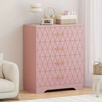 Commode Haute pour Placard de Chambre à Coucher avec 4 Tiroirs, Commode en Bois avec Poignées Dorées
