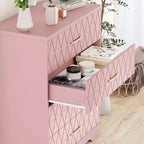 Commode Haute pour Placard de Chambre à Coucher avec 4 Tiroirs, Commode en Bois avec Poignées Dorées