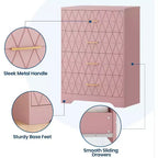 Commode Haute pour Placard de Chambre à Coucher avec 4 Tiroirs, Commode en Bois avec Poignées Dorées
