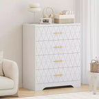 Commode Haute pour Placard de Chambre à Coucher avec 4 Tiroirs, Commode en Bois avec Poignées Dorées