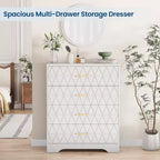 Commode Haute pour Placard de Chambre à Coucher avec 4 Tiroirs, Commode en Bois avec Poignées Dorées