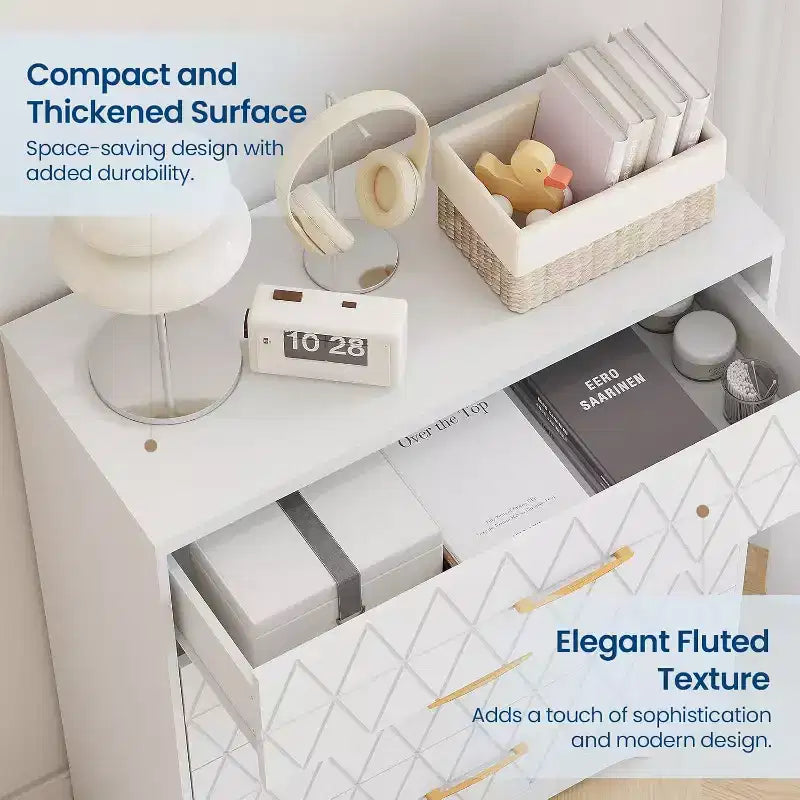 Commode Haute pour Placard de Chambre à Coucher avec 4 Tiroirs, Commode en Bois avec Poignées Dorées