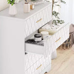 Commode Haute pour Placard de Chambre à Coucher avec 4 Tiroirs, Commode en Bois avec Poignées Dorées