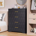 Commode Haute pour Placard de Chambre à Coucher avec 4 Tiroirs, Commode en Bois avec Poignées Dorées