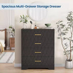 Commode Haute pour Placard de Chambre à Coucher avec 4 Tiroirs, Commode en Bois avec Poignées Dorées