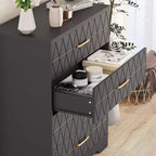Commode Haute pour Placard de Chambre à Coucher avec 4 Tiroirs, Commode en Bois avec Poignées Dorées