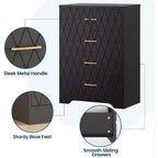 Commode Haute pour Placard de Chambre à Coucher avec 4 Tiroirs, Commode en Bois avec Poignées Dorées