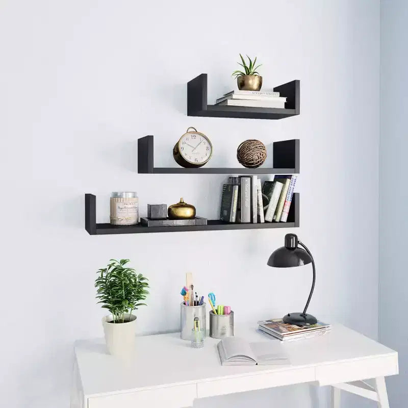 Shelf Set of 3 Black Engineered wood Large Wall-mounted