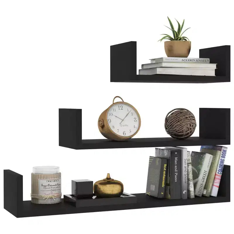 Étagère murale, lot de 3, en bois composite noir, grandes
