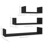 Étagère murale, lot de 3, en bois composite noir, grandes