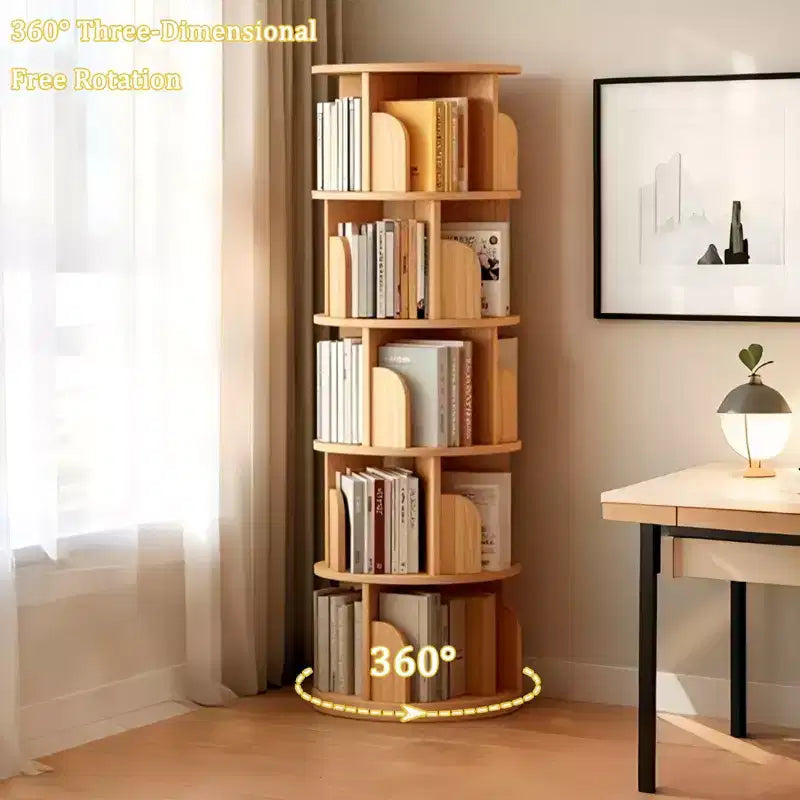 Bibliothèque Tour Pivotante à 360° en Bois Chêne / Blanc – 5 ou 6 Niveaux, Montage par 1 Personne
