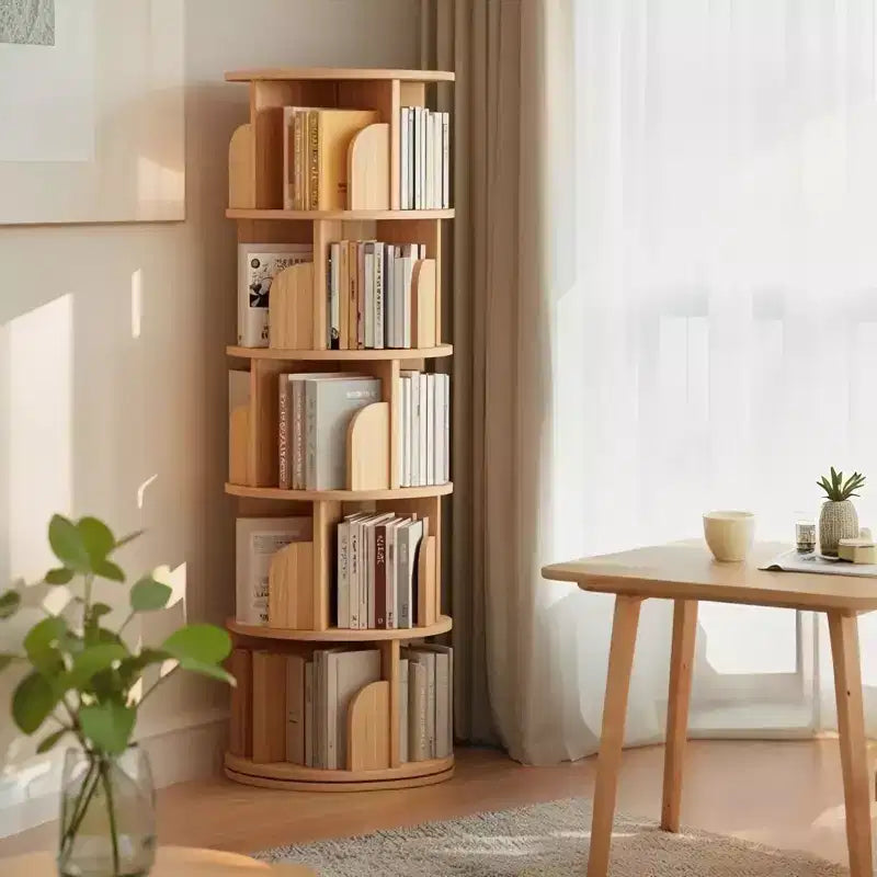 Bibliothèque Tour Pivotante à 360° en Bois Chêne / Blanc – 5 ou 6 Niveaux, Montage par 1 Personne