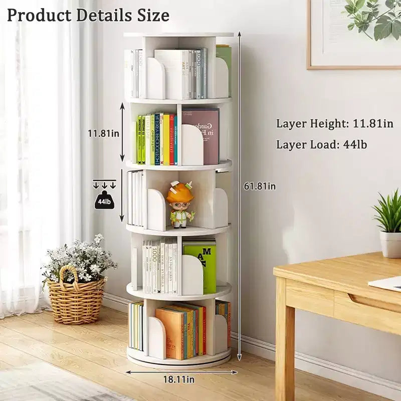 Bibliothèque Tour Pivotante à 360° en Bois Chêne / Blanc – 5 ou 6 Niveaux, Montage par 1 Personne