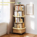 Bibliothèque Tour Pivotante à 360° en Bois Chêne / Blanc – 5 ou 6 Niveaux, Montage par 1 Personne