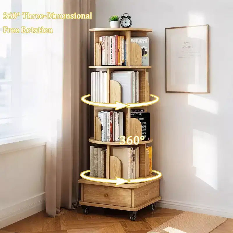 Bibliothèque Tour Pivotante à 360° en Bois Chêne / Blanc – 5 ou 6 Niveaux, Montage par 1 Personne