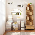 Bibliothèque Tour Pivotante à 360° en Bois Chêne / Blanc – 5 ou 6 Niveaux, Montage par 1 Personne