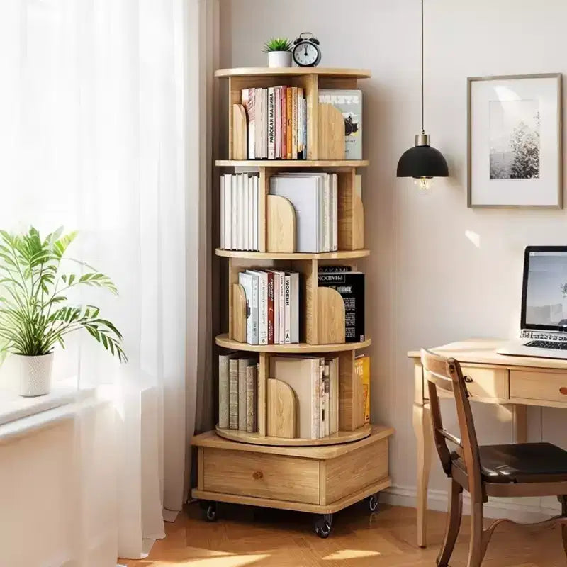 Bibliothèque Tour Pivotante à 360° en Bois Chêne / Blanc – 5 ou 6 Niveaux, Montage par 1 Personne