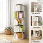Bibliothèque Tour Pivotante à 360° en Bois Chêne / Blanc – 5 ou 6 Niveaux, Montage par 1 Personne