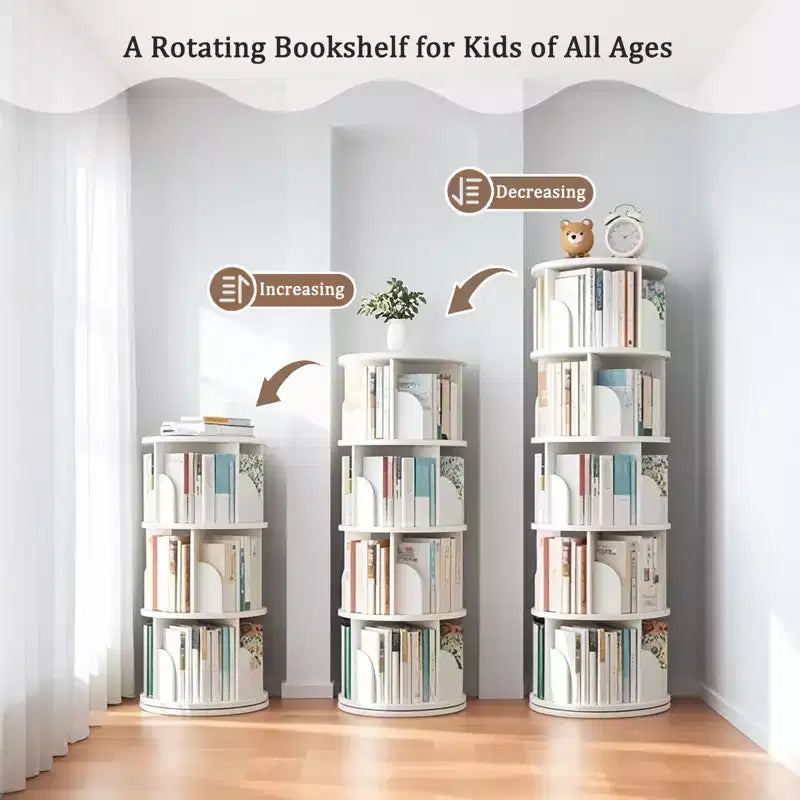 Bibliothèque Tour Pivotante à 360° en Bois Chêne / Blanc – 5 ou 6 Niveaux, Montage par 1 Personne