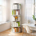Bibliothèque Tour Pivotante à 360° en Bois Chêne / Blanc – 5 ou 6 Niveaux, Montage par 1 Personne
