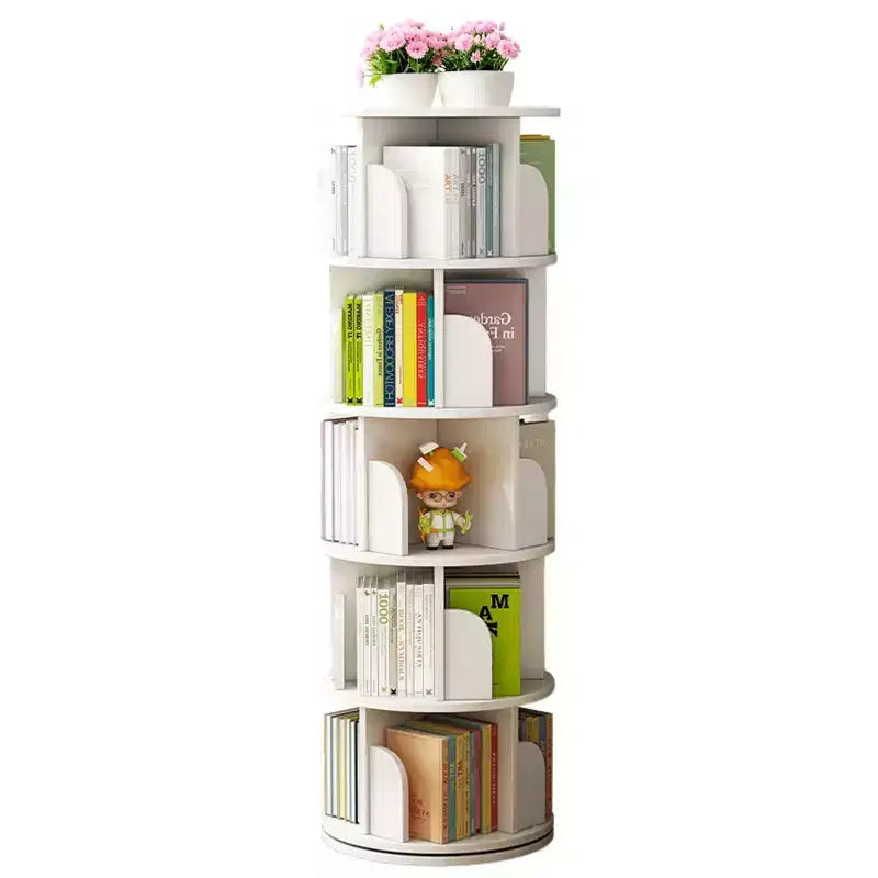 5 Tier Rotating Bookshelf, 360 Round Spinning Display Bookshelf, Space-Saving Rotating Bookshelf Tower For Bedroom, Living Room, Study