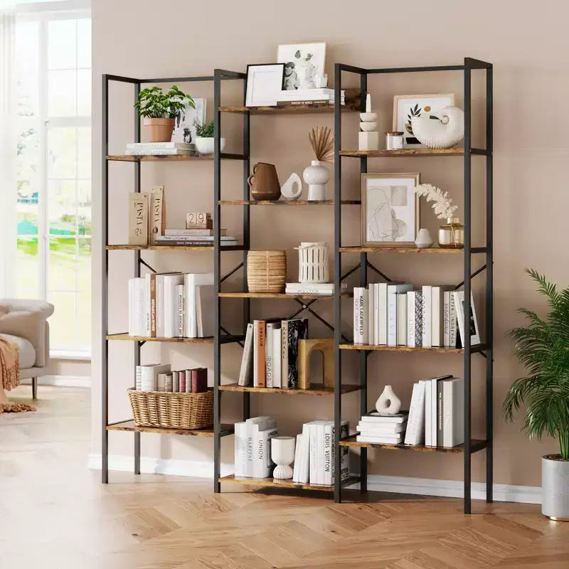 Noir / Brun, style industriel, étagère bibliothèque ouverte à 5 niveaux pour 1 à 2 utilisateurs